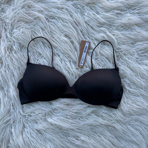 Skims Wireless Form Micro Strap Plunge Bra Onyx Size 36B - Picture 1 of 7